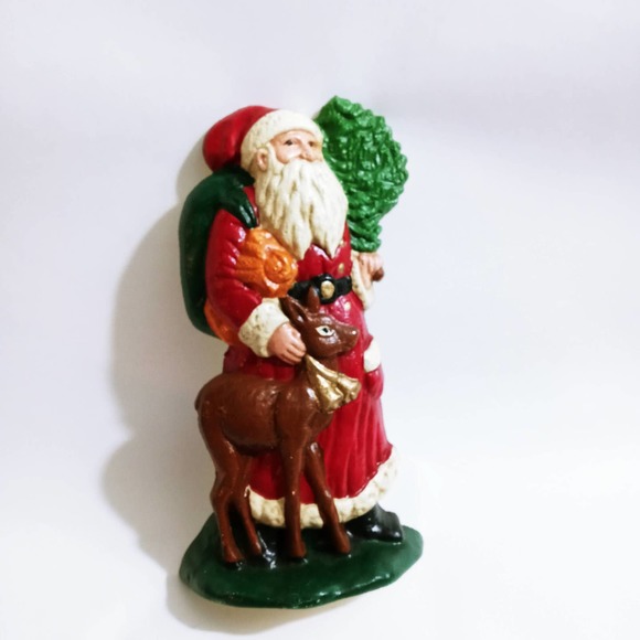 Vintage Father Christmas Cast Iron Doorstop Deer St Nick Santa Clause (hsu) - Picture 1 of 5